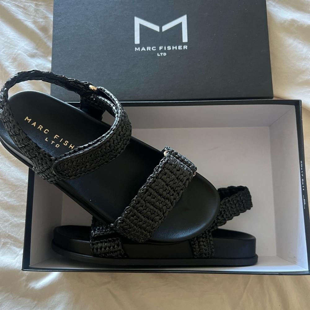 Marc Fisher Black Woven Strap Sandals. Never Worn!